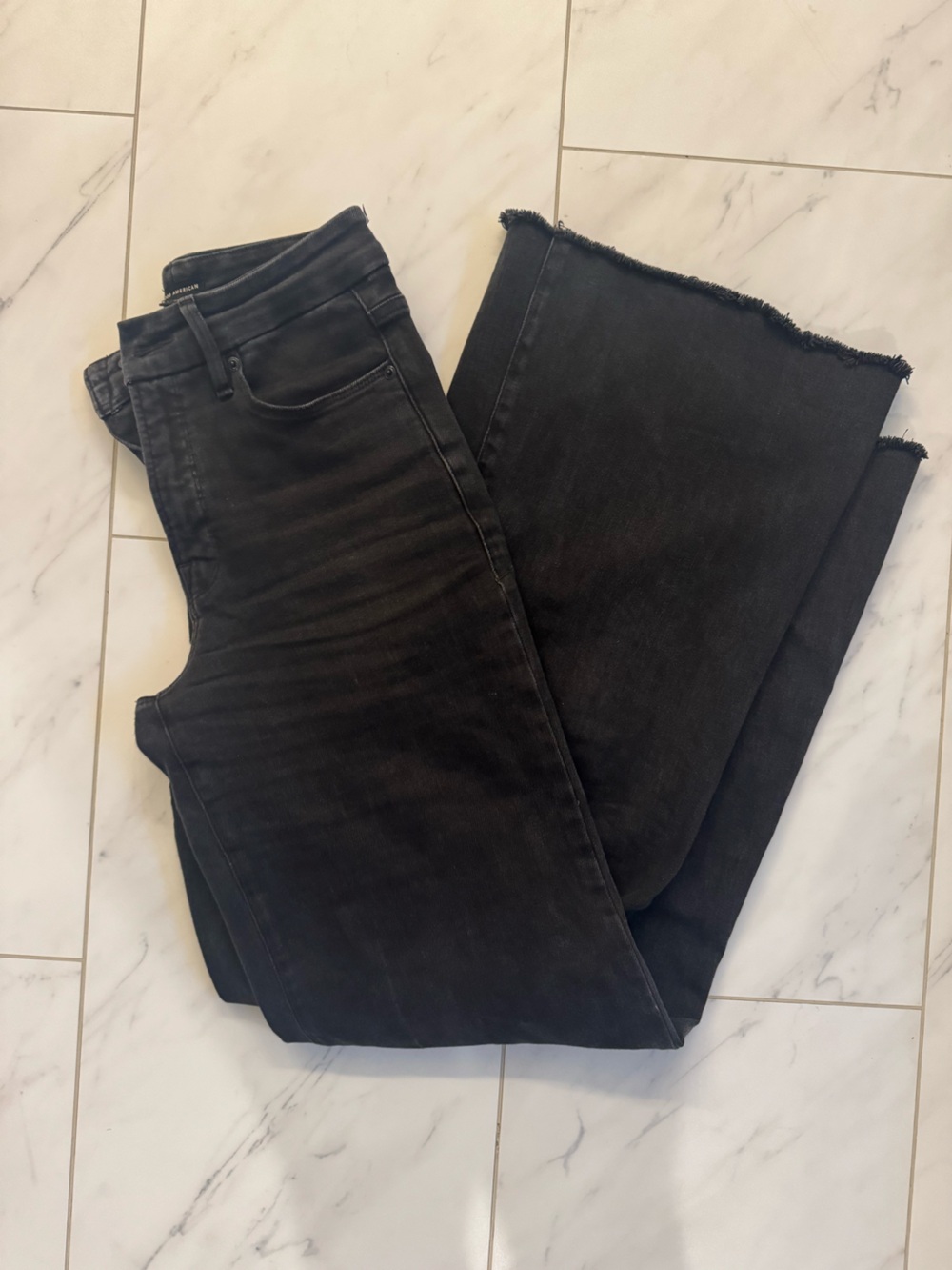 Good American Good Palazzo Black Raw Hem High-Rise Wide-Leg Jeans